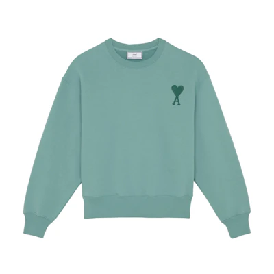 Ami Paris AMIPARIS SS21 Logo Embroidered Green Crewneck Sweatshirt Casual. E21HJ028747-303
