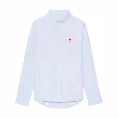 Ami Paris AMIPARIS SS22 Blue Checkered Heart Logo Long Sleeve Shirt HSH113472-455