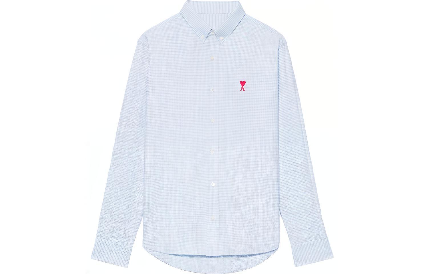 Order Ami Paris AMIPARIS SS22 蓝色格纹爱心标志长袖衬衫 HSH113472-455