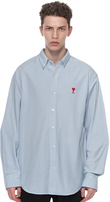 Ami Paris AMIPARIS SS22 蓝色格纹爱心标志长袖衬衫 HSH113472-455 Details for Ami Paris AMIPARIS SS22 蓝色格纹爱心标志长袖衬衫 HSH113472-455