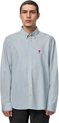 Ami Paris AMIPARIS SS22 蓝色格纹爱心标志长袖衬衫 HSH113472-455 Sizing Ami Paris AMIPARIS SS22 蓝色格纹爱心标志长袖衬衫 HSH113472-455