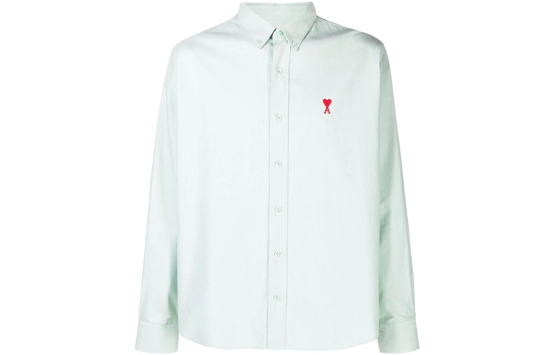 Ami Paris AMIPARIS SS22  Light Green Loose Fit Long Sleeve Shirt with Heart Logo. HSH113480-441