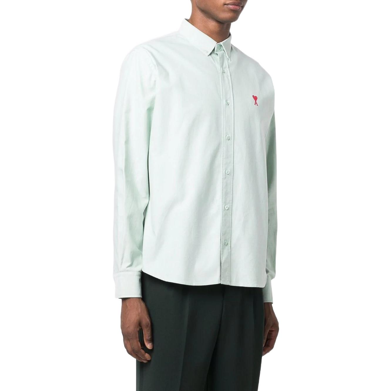 Shop Ami Paris AMIPARIS SS22 淺綠色寬鬆款長袖襯衫附心形標誌 HSH113480-441