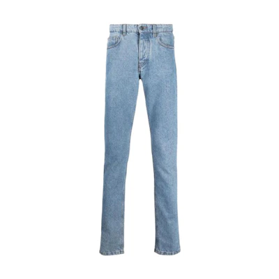 Ami Paris AMIPARIS SS22 Mid-Rise Straight Fit Solid Blue Jeans. HTR001603-448