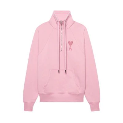 Ami Paris AMIPARIS SS22 Pink Logo Heart Half-Zip Pullover Jacket. USW502-747655