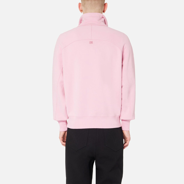 Shop Ami Paris AMIPARIS SS22 粉色愛心Logo半拉鍊套頭外套夾克 USW502-747655