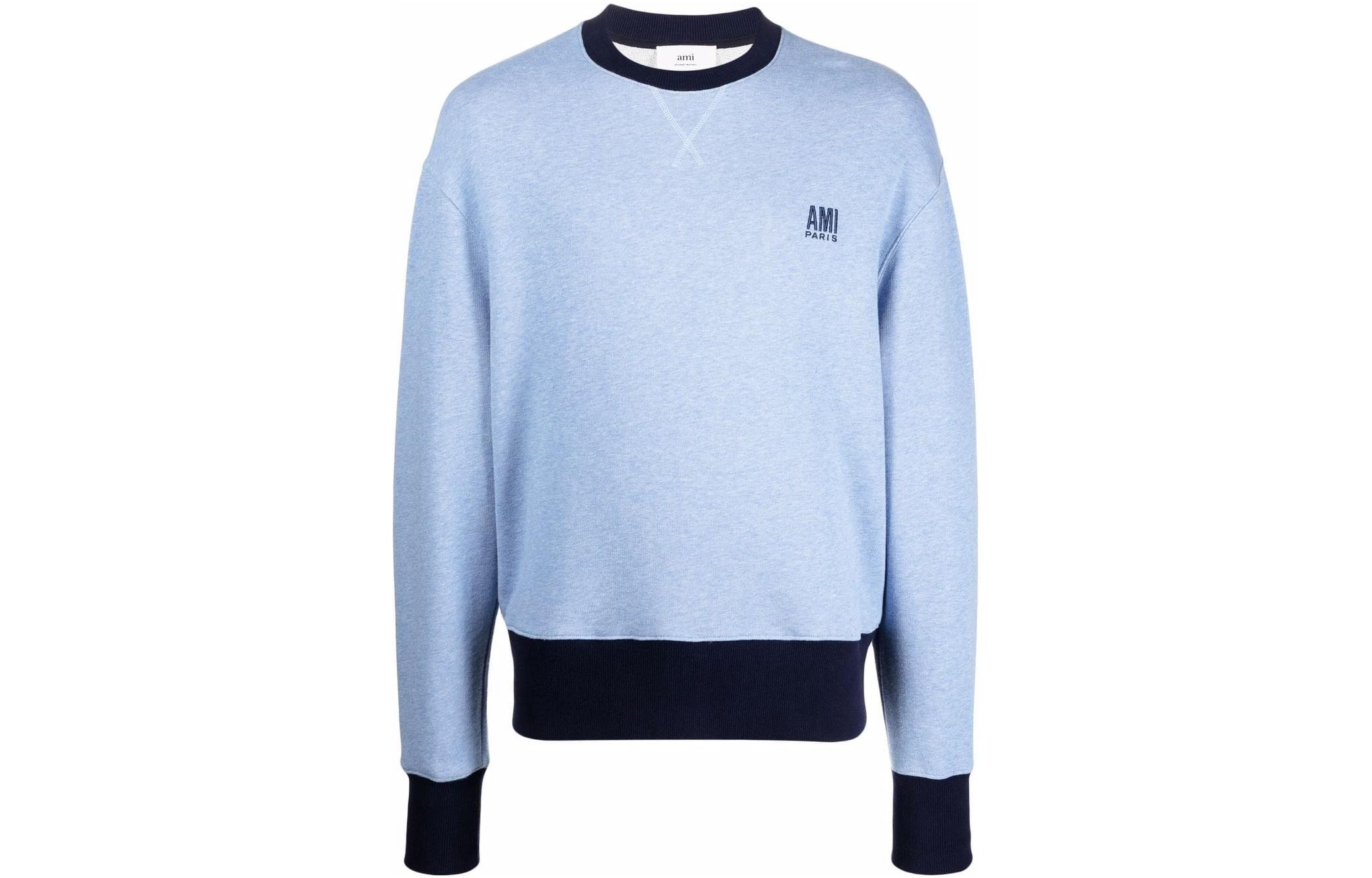 Ami Paris AMIPARIS SS22  Small Logo Embroidered Crewneck Sweatshirt Blue. HSW007732-450
