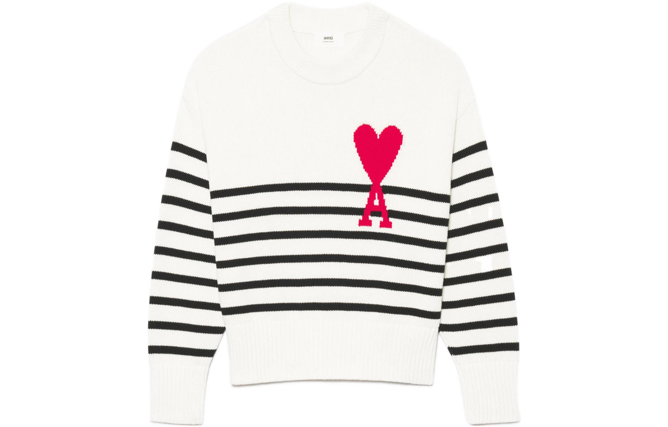 Ami Paris AMIPARIS SS22  White Heart Logo Striped Jacquard Knit Sweater. UKS004-016968