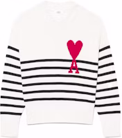 Ami Paris AMIPARIS SS22 White Heart Logo Striped Jacquard Knit Sweater. UKS004-016968 Ami Paris AMIPARIS SS22 White Heart Logo Striped Jacquard Knit Sweater. UKS004-016968