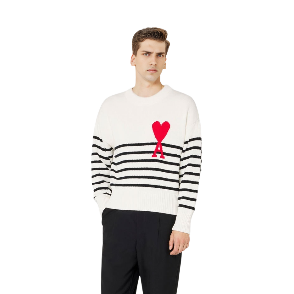 Ami Paris AMIPARIS SS22  White Heart Logo Striped Jacquard Knit Sweater. UKS004-016968 圖 3