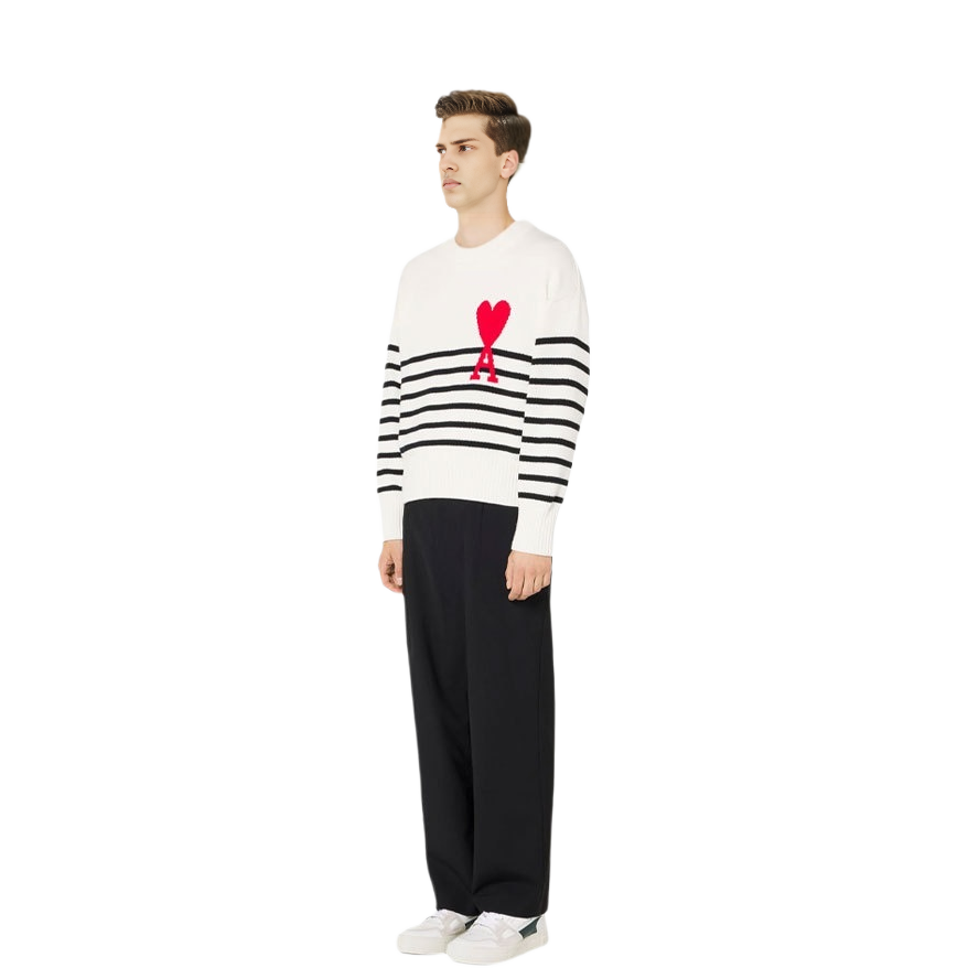 Ami Paris AMIPARIS SS22  White Heart Logo Striped Jacquard Knit Sweater. UKS004-016968 圖 4