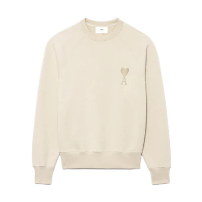 Ami Paris AMIPARIS SS22 Beige Heart Logo Embroidered Unisex Crewneck Long Sleeve Sweatshirt USW002747-250