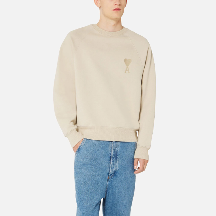 Ami Paris AMIPARIS SS22 Beige Heart Logo Embroidered Unisex Crewneck Long Sleeve Sweatshirt USW002747-250 圖 4