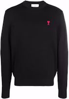 Ami Paris AMIPARIS SS22 Black Crewneck Sweater with Red Heart Design Men’s Pullover. BFHKS001001 Ami Paris AMIPARIS SS22 Black Crewneck Sweater with Red Heart Design Men’s Pullover. BFHKS001001