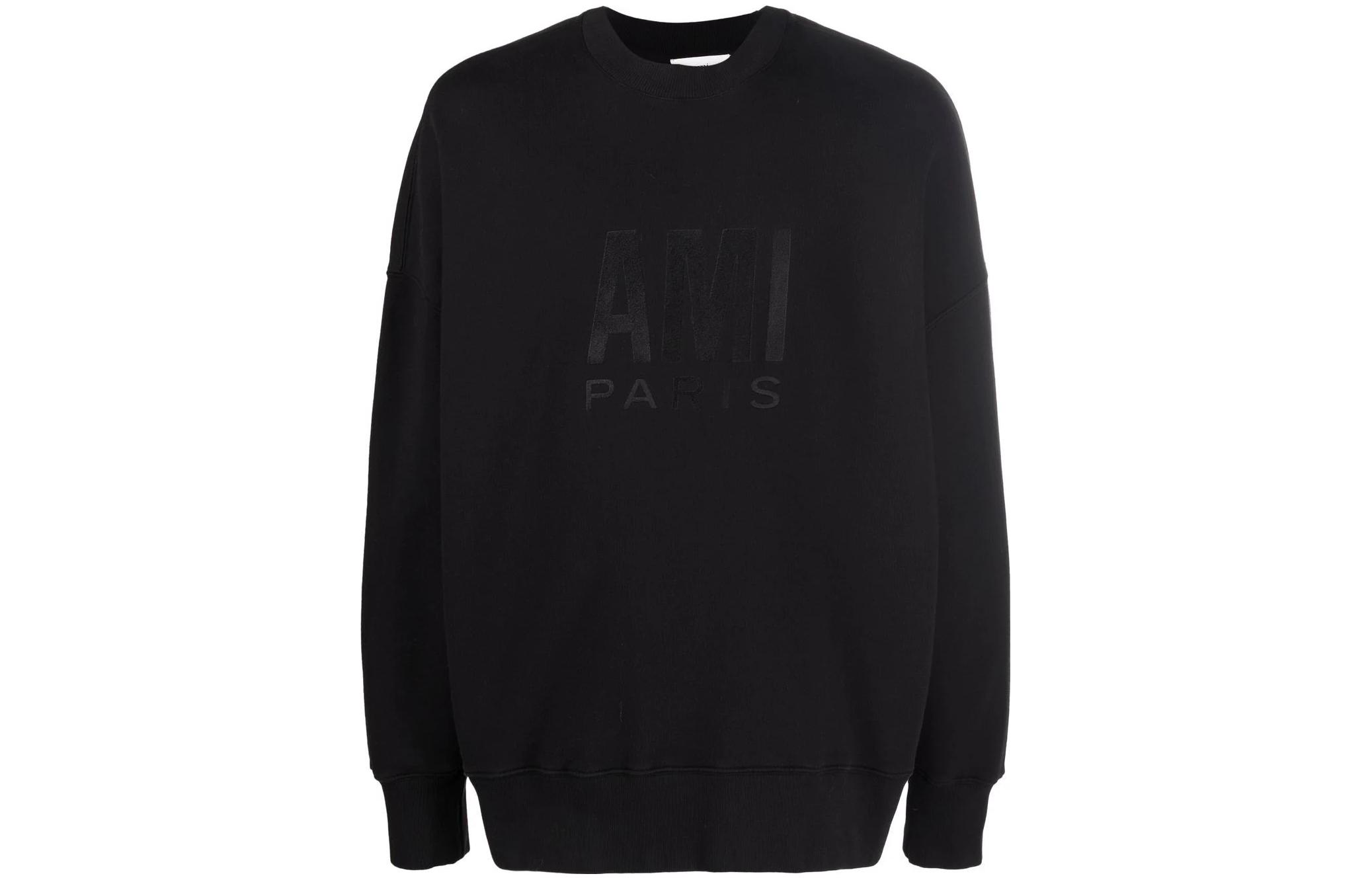 Ami Paris AMIPARIS SS22 Black Unisex Sweatshirt with Solid Color Logo Print. USW003731001