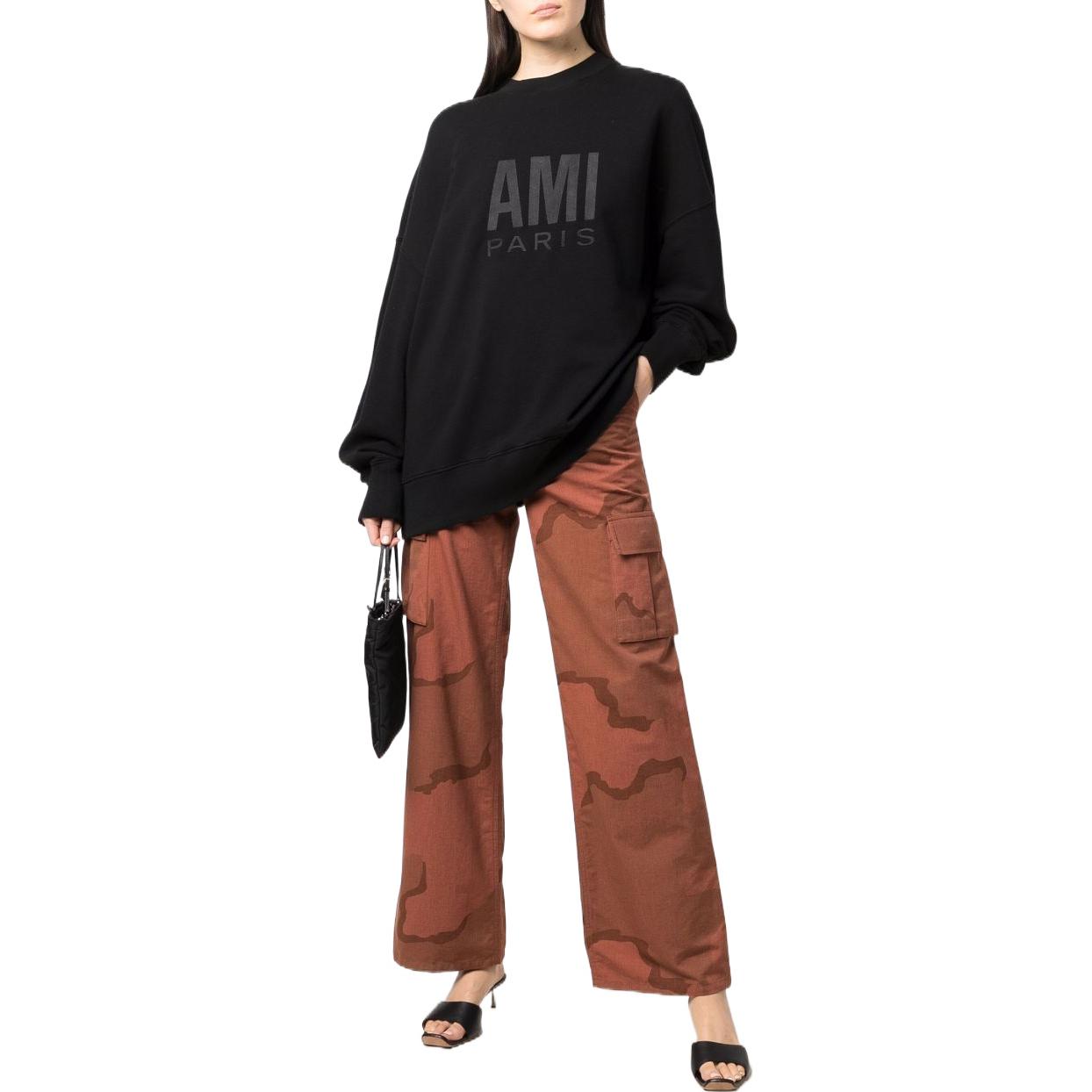 Shop 아미파리 스프링섬머 22 블랙 유니섹스 로고 프린트 솔리드 컬러 스웻셔츠. USW003731001