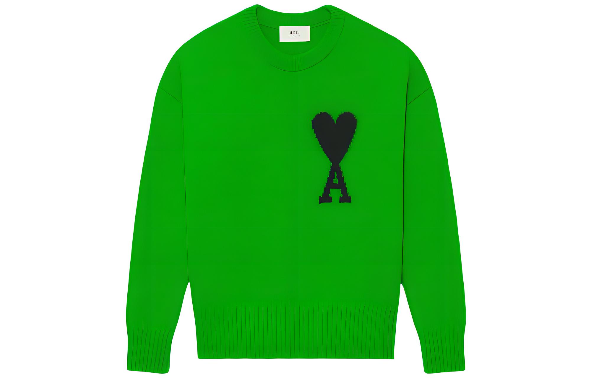 Ami Paris AMIPARIS SS22 Green Heart Logo Wool Crewneck Sweater Unisex E22UKS002-018