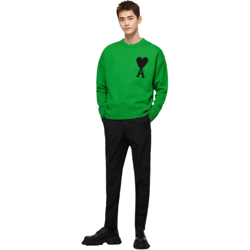 Ami Paris AMIPARIS SS22 Green Heart Logo Wool Crewneck Sweater Unisex E22UKS002-018 圖 3