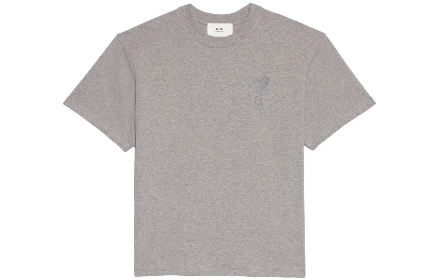 Order Ami Paris AMIPARIS SS22 Logo Leher Bulat Unisex T-Shirt Kelabu. UTS002726-055