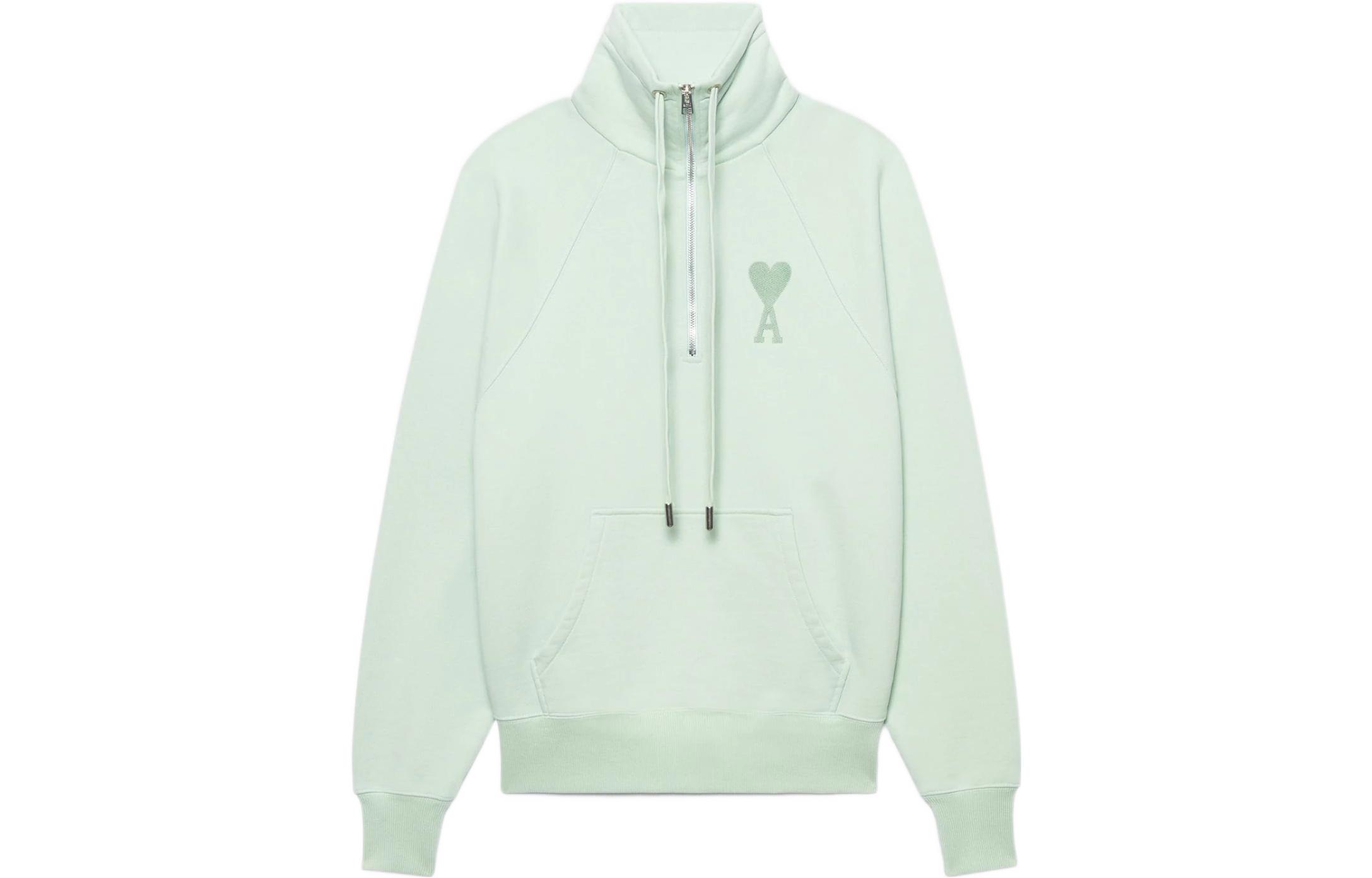 Ami Paris AMIPARIS SS22 Mint Green Heart Logo Half-Zip Pullover Sweatshirt Men USW502-747441