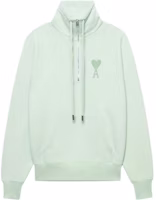 Ami Paris AMIPARIS SS22 Mint Green Heart Logo Half-Zip Pullover Sweatshirt Men USW502-747441 Ami Paris AMIPARIS SS22 Mint Green Heart Logo Half-Zip Pullover Sweatshirt Men USW502-747441
