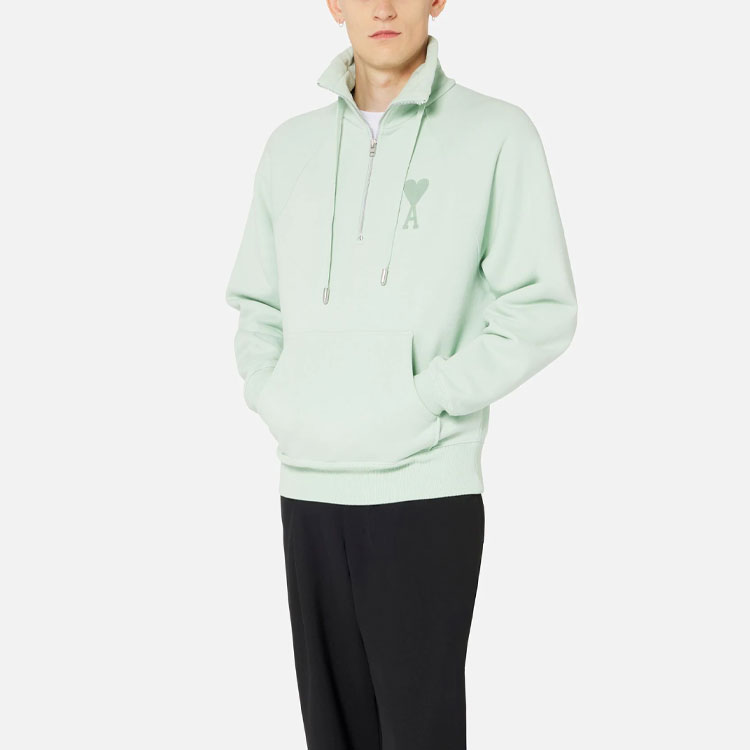 Ami Paris AMIPARIS SS22 Mint Green Heart Logo Half-Zip Pullover Sweatshirt Men USW502-747441 圖 3