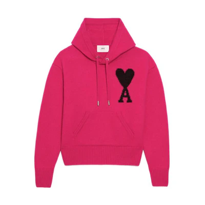 Ami Paris AMIPARIS SS22 Neon Purple Heart Logo Drawstring Pullover Hoodie Unisex. UKS802018-630
