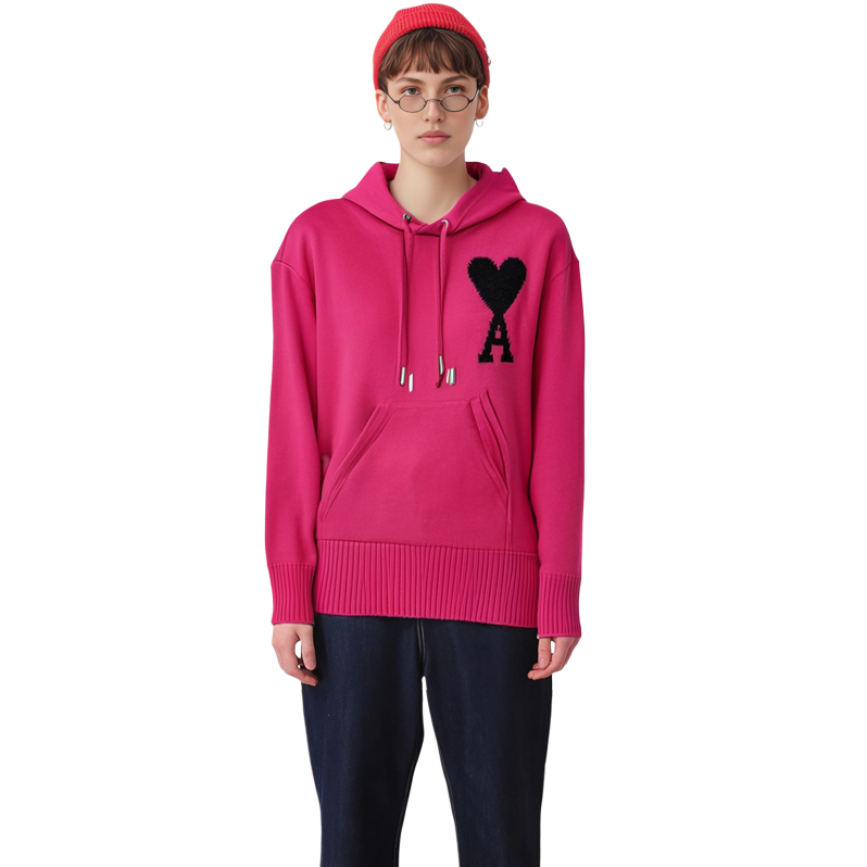 Details for Ami Paris 2022春夏霓虹紫心型Logo抽繩連帽上衣 男女通用款式 UKS802018-630