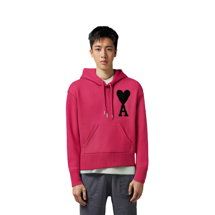 Sizing Ami Paris 2022春夏霓虹紫心型Logo抽繩連帽上衣 男女通用款式 UKS802018-630