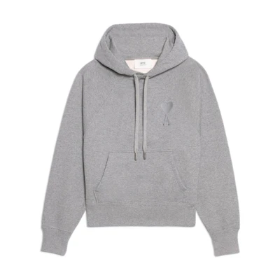 Ami Paris AMIPARIS SS22 Unisex Grey Hoodie with Embroidered Logo Design. USW202747-055