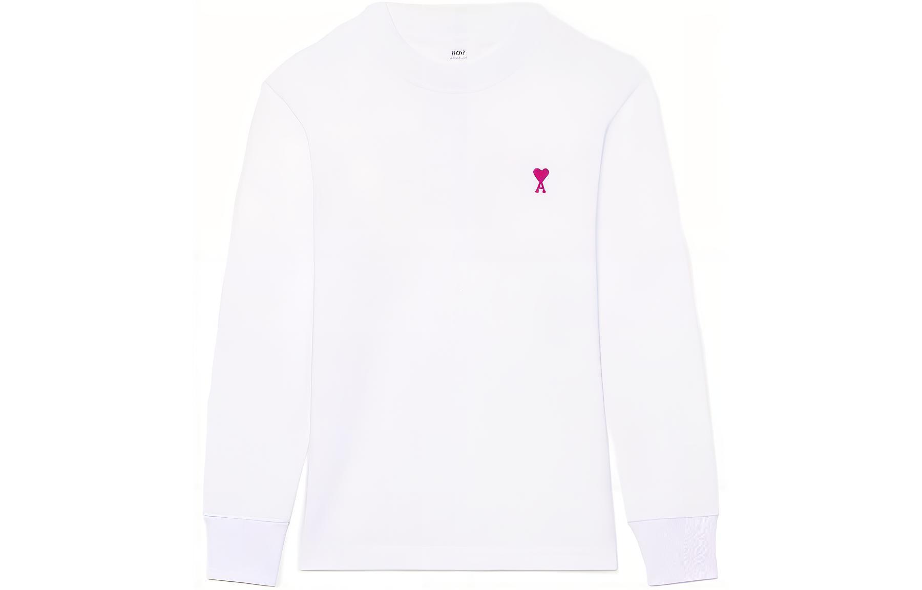 Ami Paris AMIPARIS SS22 White Heart Logo Long Sleeve Unisex T-Shirt. UTS200-701100