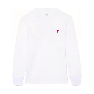 Ami Paris AMIPARIS SS22 White Heart Logo Long Sleeve Unisex T-Shirt. UTS200-701100