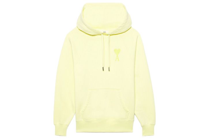 Order Ami Paris AMIPARIS SS22 Yellow Hoodie with Heart Logo Unisex Couple Wear. USW202-747703