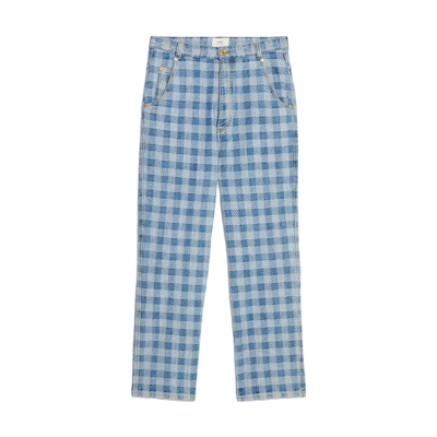 Ami Paris AMIPARIS SS23 Blue Checkered Straight Denim Jeans HTR102DE0010-448