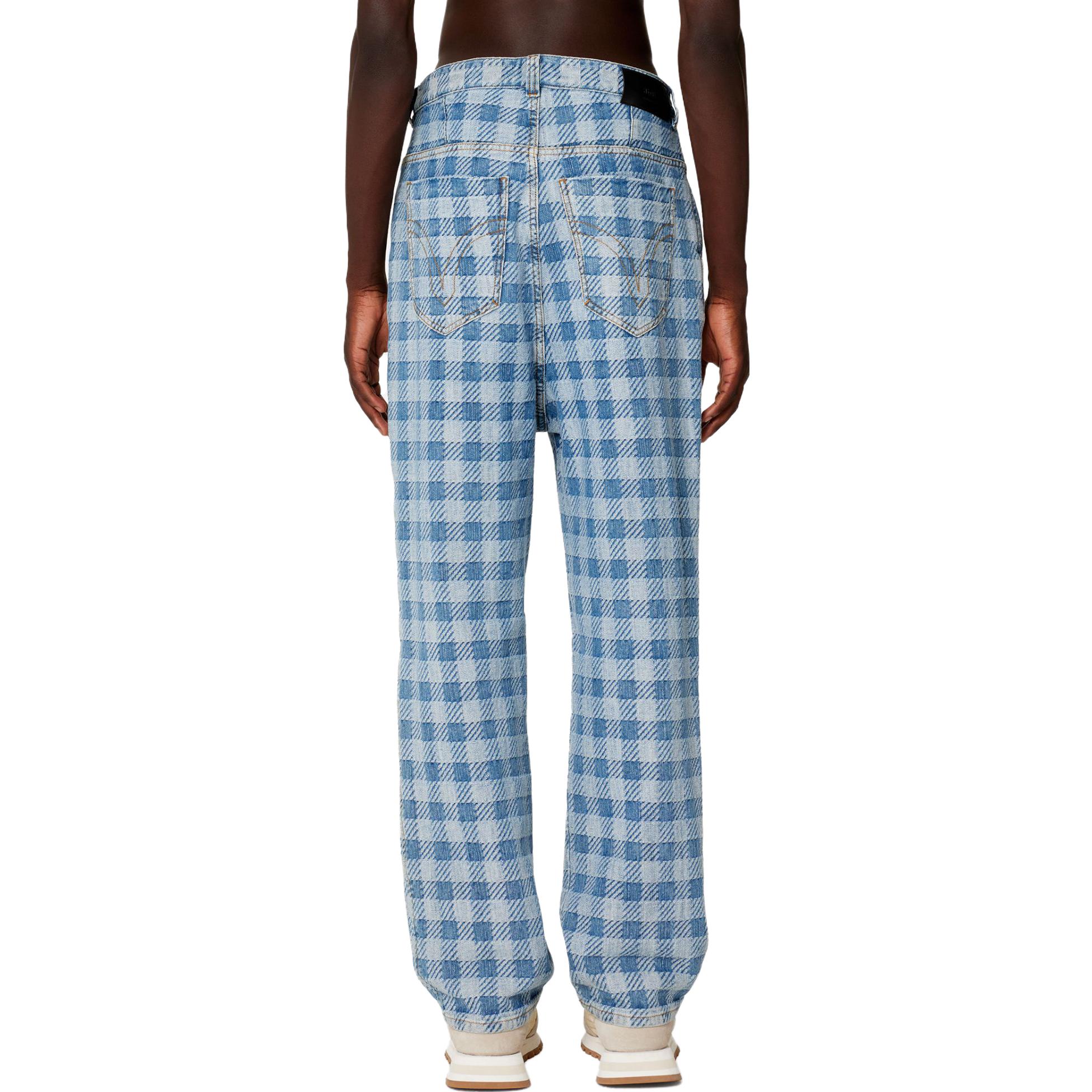 Shop Ami Paris AMIPARIS SS23 Vaqueros Rectos de Mezclilla Azul Cuadros. HTR102DE0010-448