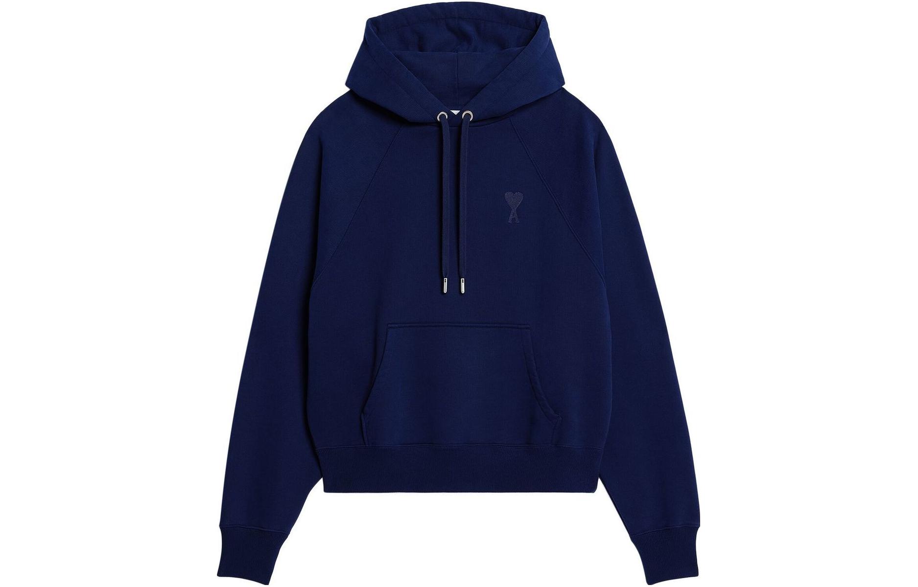 Ami Paris AMIPARIS SS23  Blue Logo Drawstring Hoodie Long Sleeve Pullover. USW204747-496