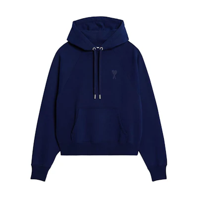Ami Paris AMIPARIS SS23 Blue Logo Drawstring Hoodie Long Sleeve Pullover. USW204747-496