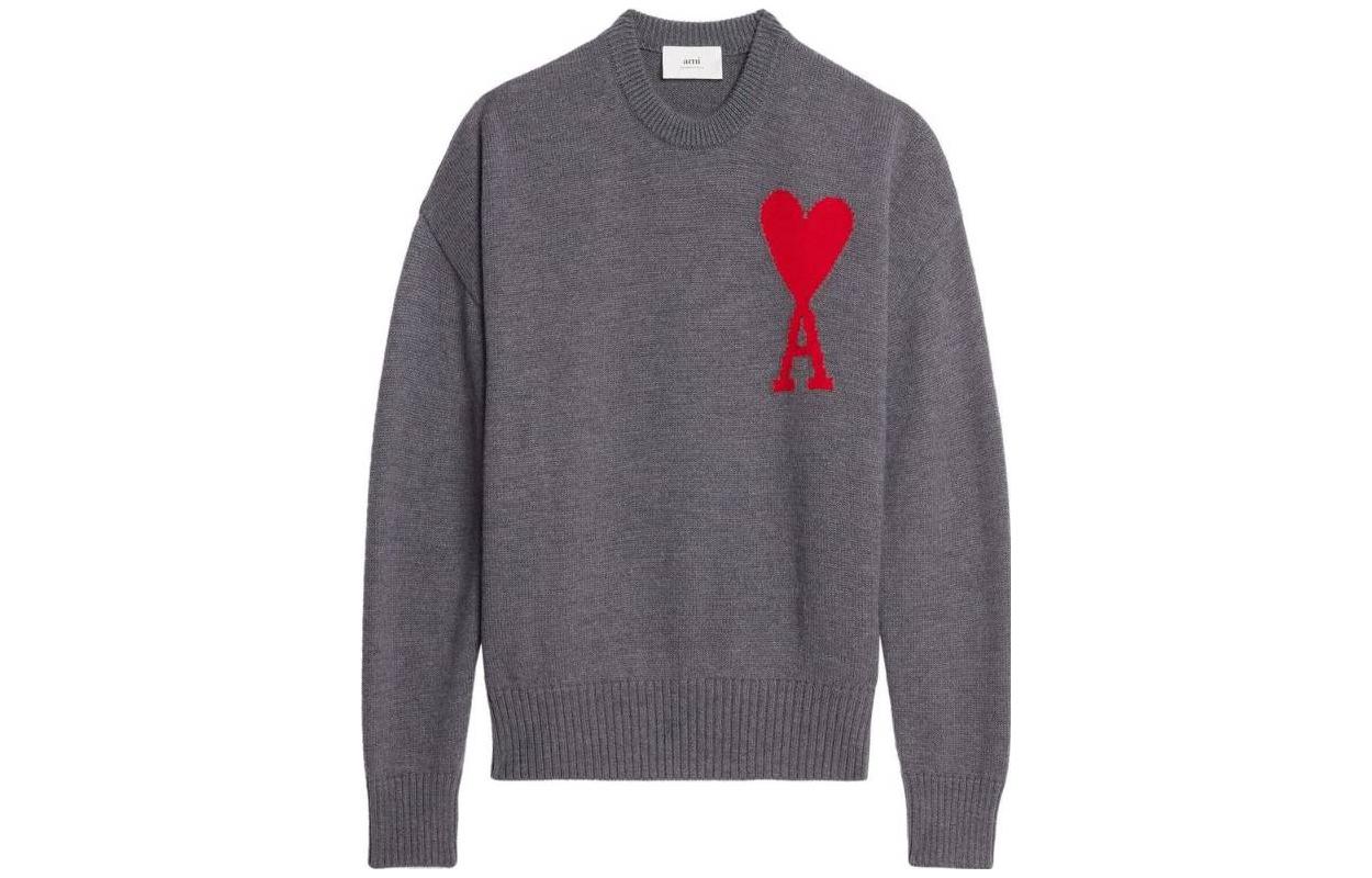 Ami Paris AMIPARIS SS23  Grey Logo Graphic Knit Sweater. UKS002018-084
