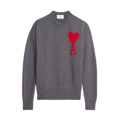 Ami Paris AMIPARIS SS23 Grey Logo Graphic Knit Sweater. UKS002018-084