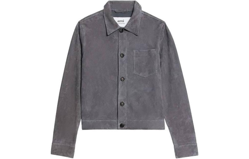 Ami Paris AMIPARIS SS23  Solid Color Suede Button-Up Jacket in Gray. HJK203506-081 圖 2