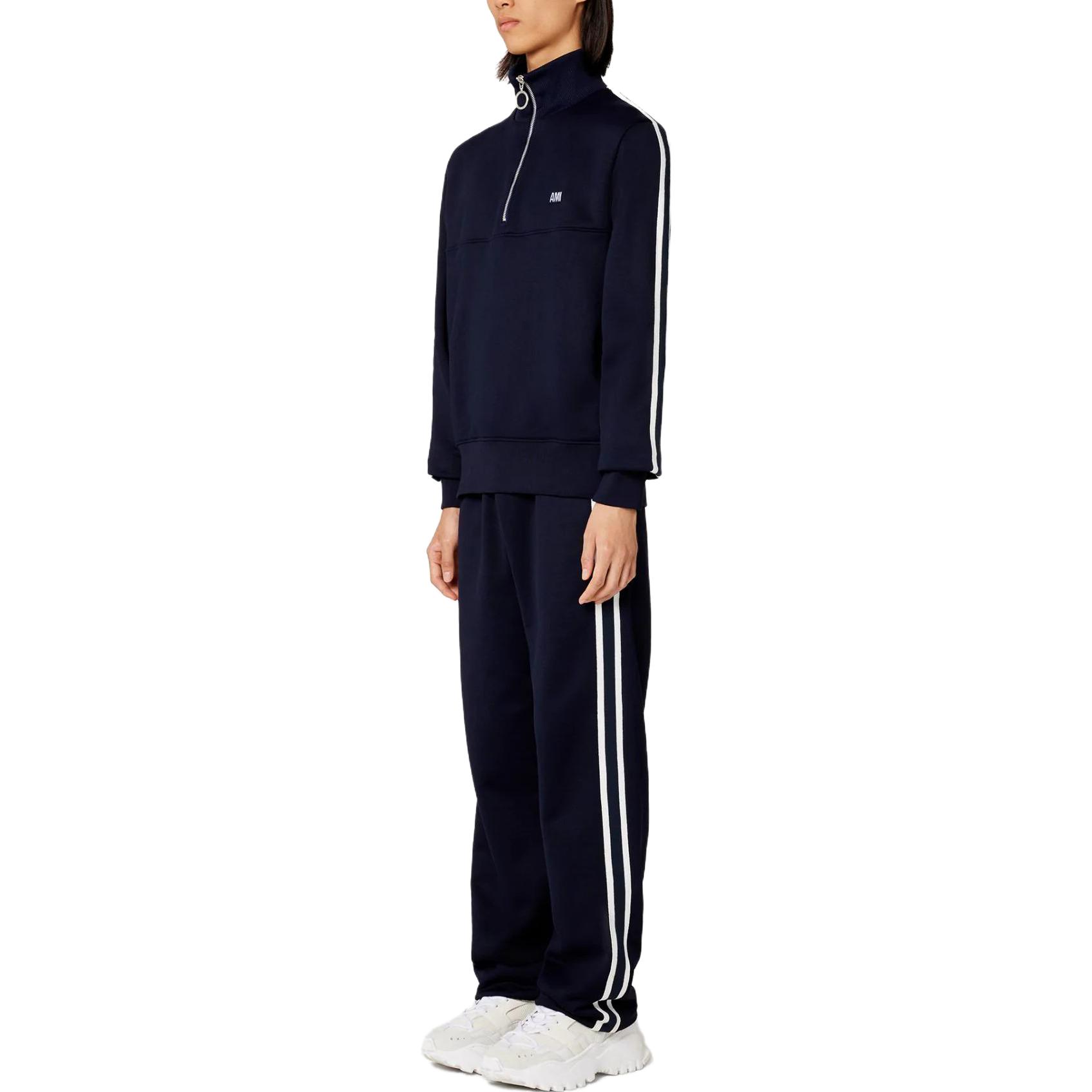 Ami Paris AMIPARIS SS23  Striped Letter Print Half-Zip Sweatshirt Nautical Blue. HSW518JE0005-491 圖 3