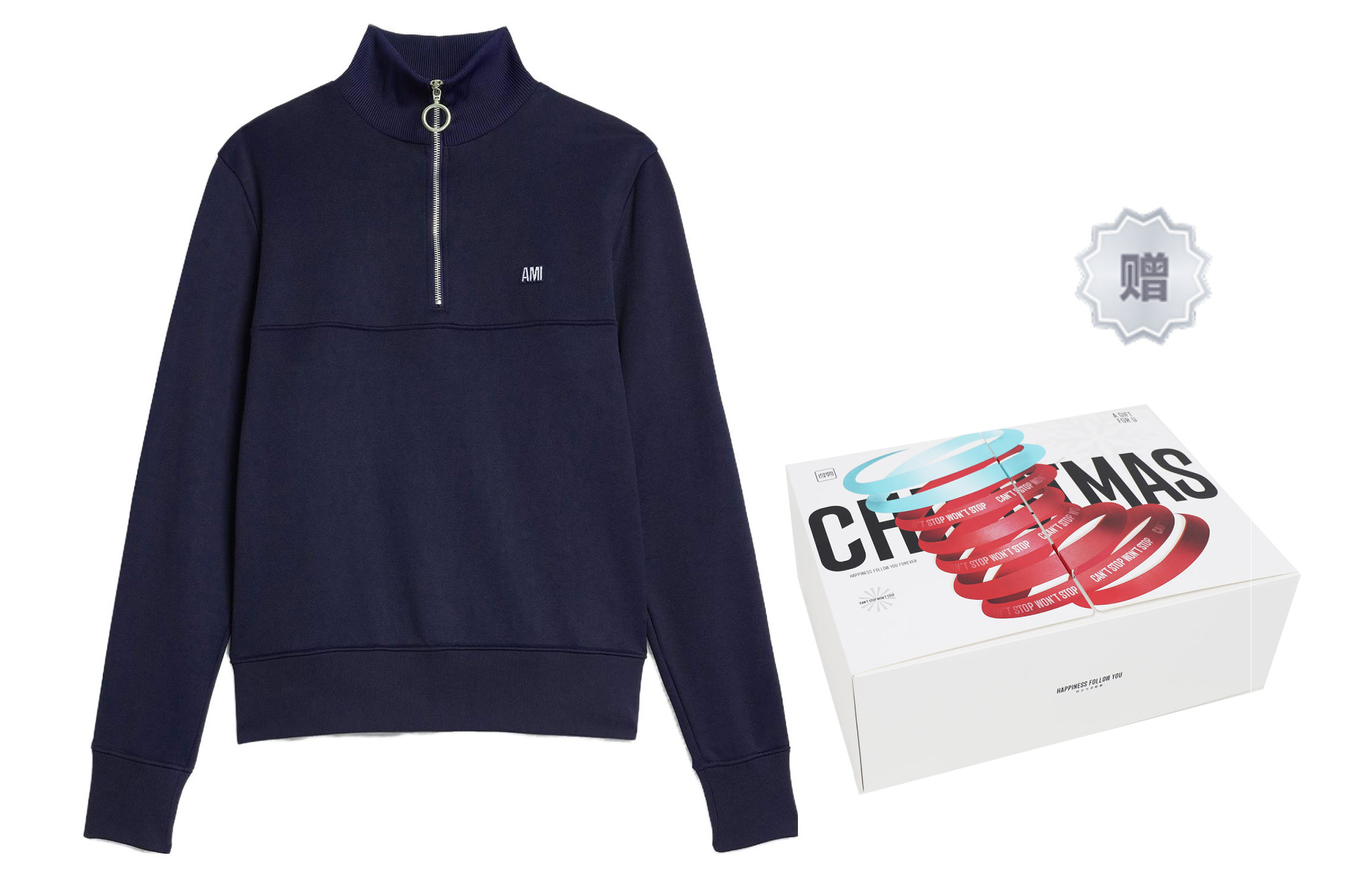 Ami Paris AMIPARIS SS23  Striped Letter Print Half-Zip Sweatshirt Nautical Blue. HSW518JE0005-491 圖 6