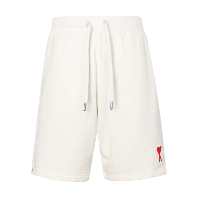Ami Paris AMIPARIS SS23 White Drawstring Shorts with Embroidered Logo. USO604747-175