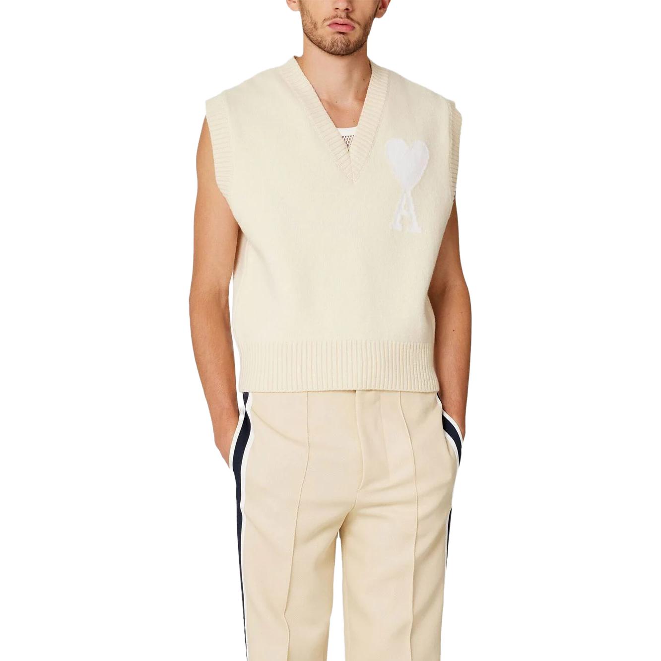 Purchase Ami Paris AMIPARIS SS23 米色V领无袖印花Logo马甲 男女同款夹克. UKS702018-715