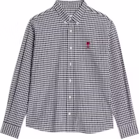 Ami Paris AMIPARIS SS23 Black Heart Check Single-Breasted Collared Long Sleeve Shirt Men. HSH113CO0023-492 Ami Paris AMIPARIS SS23 Black Heart Check Single-Breasted Collared Long Sleeve Shirt Men. HSH113CO0023-492