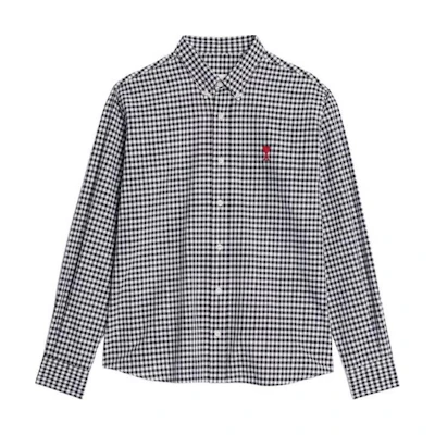 Ami Paris AMIPARIS SS23 Black Heart Check Single-Breasted Collared Long Sleeve Shirt Men. HSH113CO0023-492