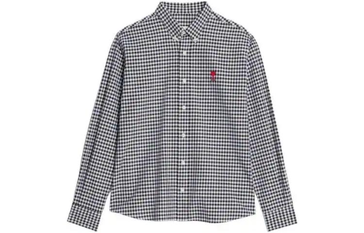 Ami Paris AMIPARIS SS23 Black Heart Check Single-Breasted Collared Long Sleeve Shirt Men. HSH113CO0023-492 圖 2