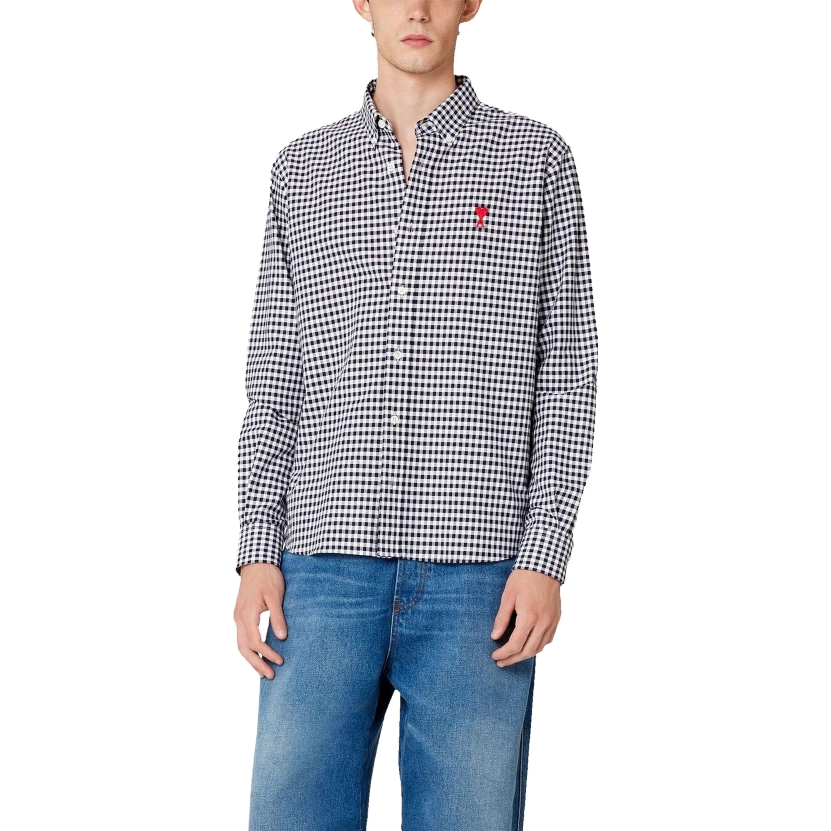 Ami Paris AMIPARIS SS23 Black Heart Check Single-Breasted Collared Long Sleeve Shirt Men. HSH113CO0023-492 圖 4