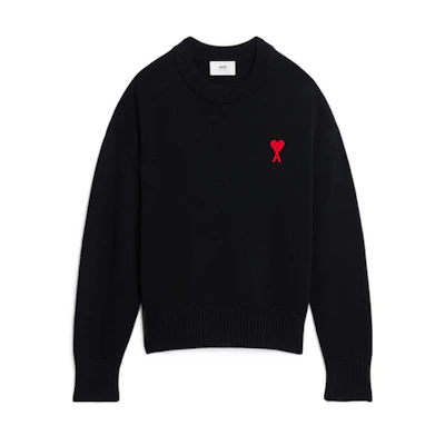 Ami Paris AMIPARIS SS23 Black Jacquard Heart Pattern Crewneck Knit Sweater Unisex. UKS008016-009