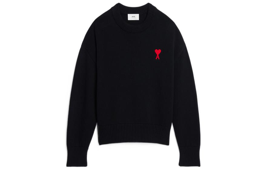 Ami Paris AMIPARIS SS23 Black Jacquard Heart Pattern Crewneck Knit Sweater Unisex. UKS008016-009 圖 2